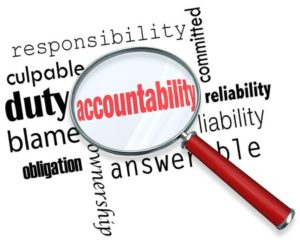30365766 - accountability word under a magnifying glass looking for someone to take responsibility, credit or blame